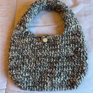 Elegant Crochet Shoulder Bag in Gray and Cream